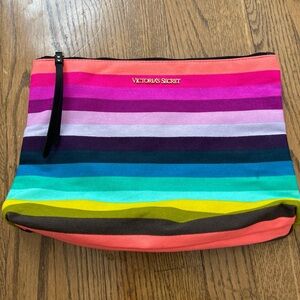 Victoria's Secret rainbow striped canvas travel bag makeup personal #makeupbag